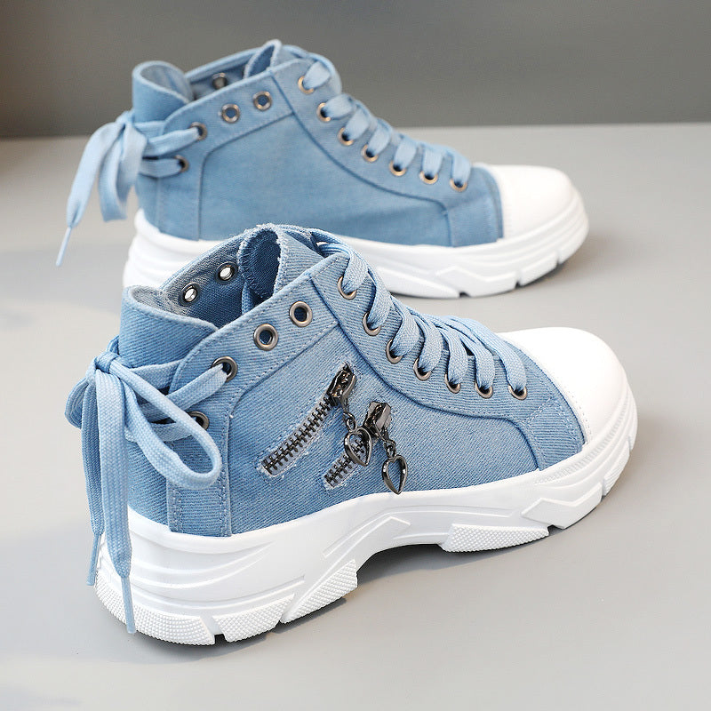 Women’s High Top Sneakers – Lace-Up Casual Sports Shoes with Side Zipper, Plus Size, Breathable Fabric Upper, All-Season Street Style Trainers